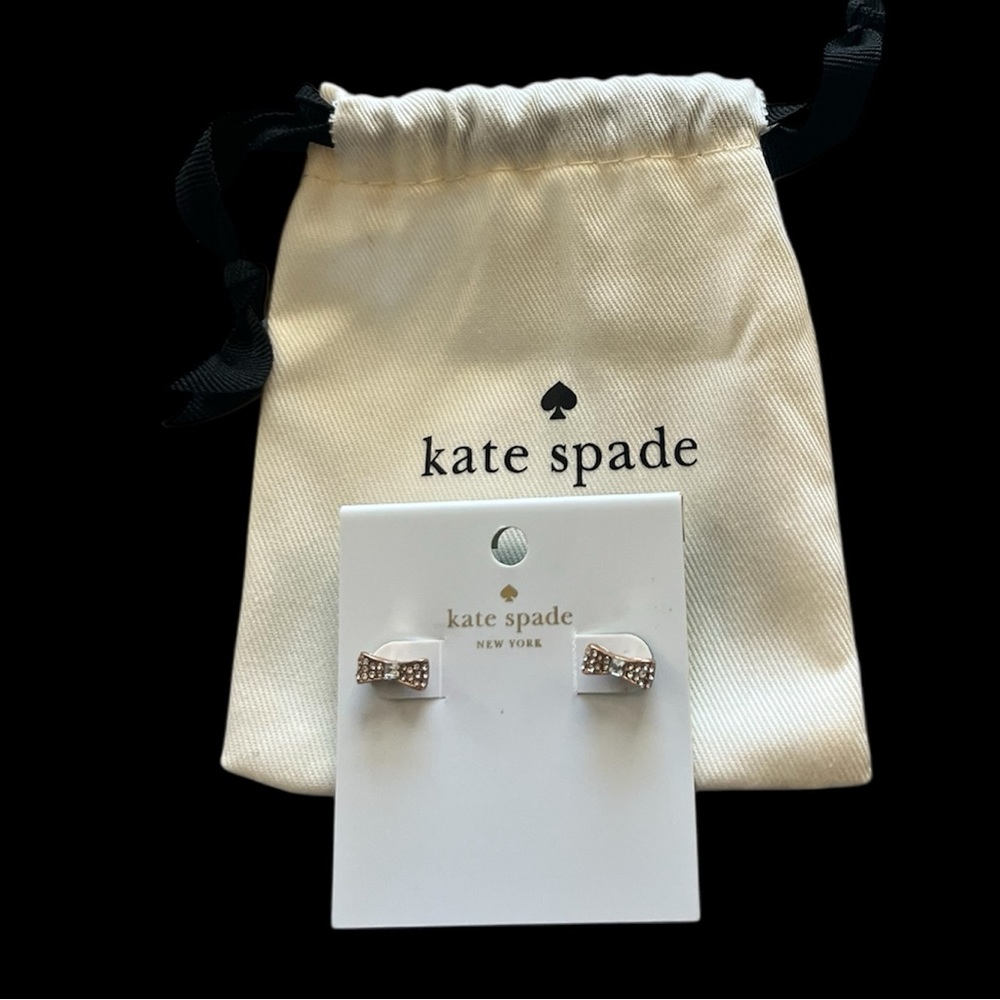 Kate Spade Rose Gold Ready Set Bow Pave Studs Earrings